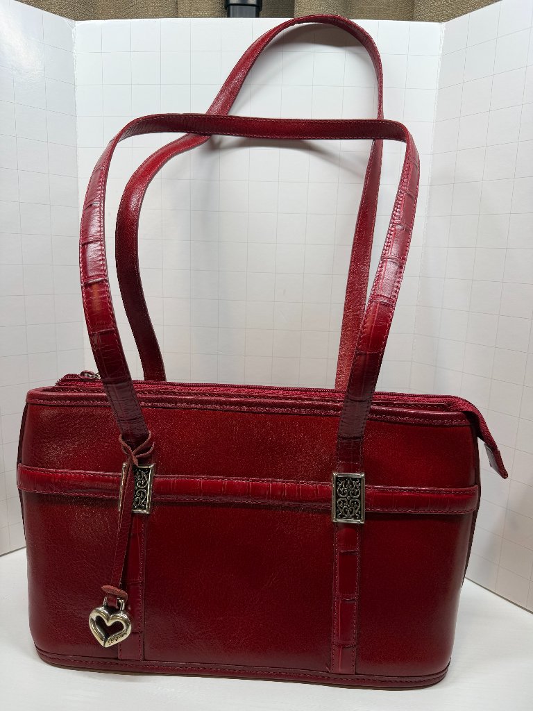 Brighton Vintage Luxury Designer Red Leather Long Shoulder Strap Purse